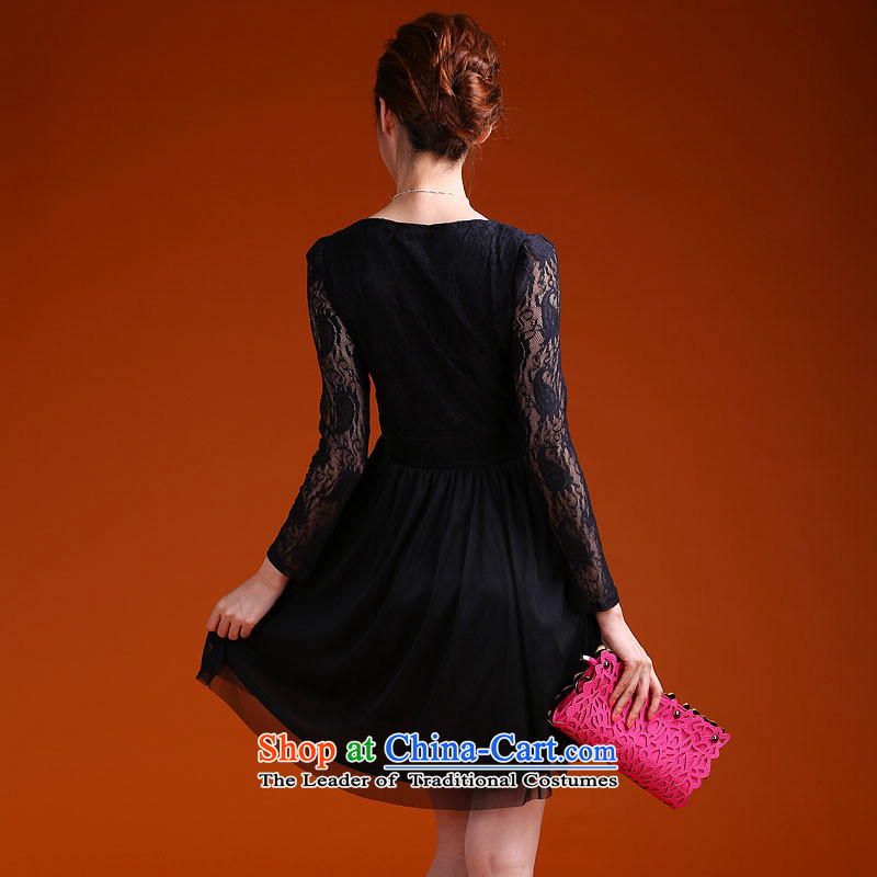 Luo xxxxl shani flower to the thick MM heavy code 2014 autumn and winter larger female dresses Foutune of 9929 thin black 3XL, graphics shani flower sogni (D'oro) , , , shopping on the Internet