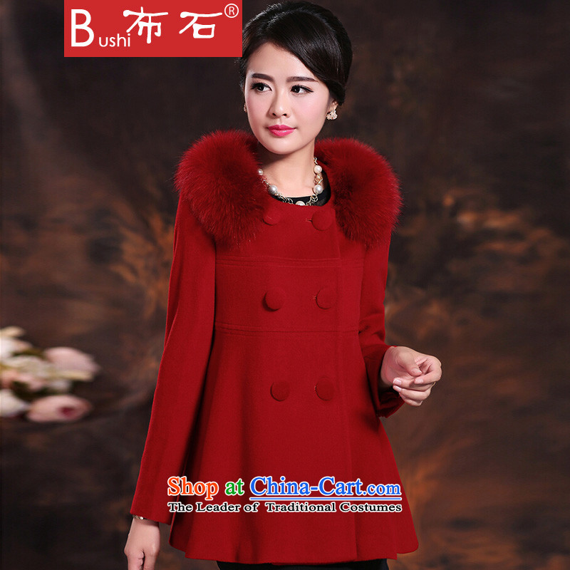 The Shek 2015 autumn and winter new Fox Gross Gross woolen coat for female large red jacket? XL