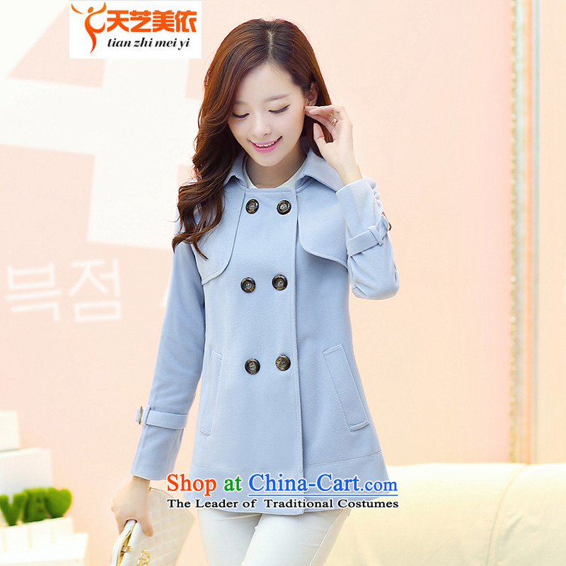 According to the? 2014 days Ji-mi autumn new product version Korea Lapel Double Row port long-sleeved wind jacket female?829?light blue?XXL