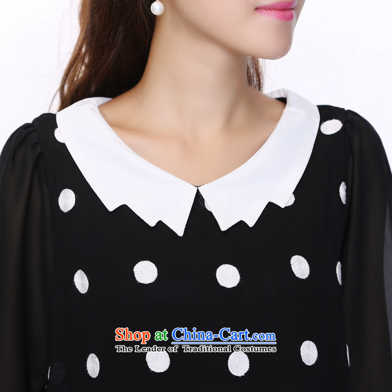 Luo Shani flower code women thick mm autumn replacing the new 2014 false two chiffon dot patterns shirt 8739 Black 3XL, shani flower sogni (D'oro) , , , shopping on the Internet