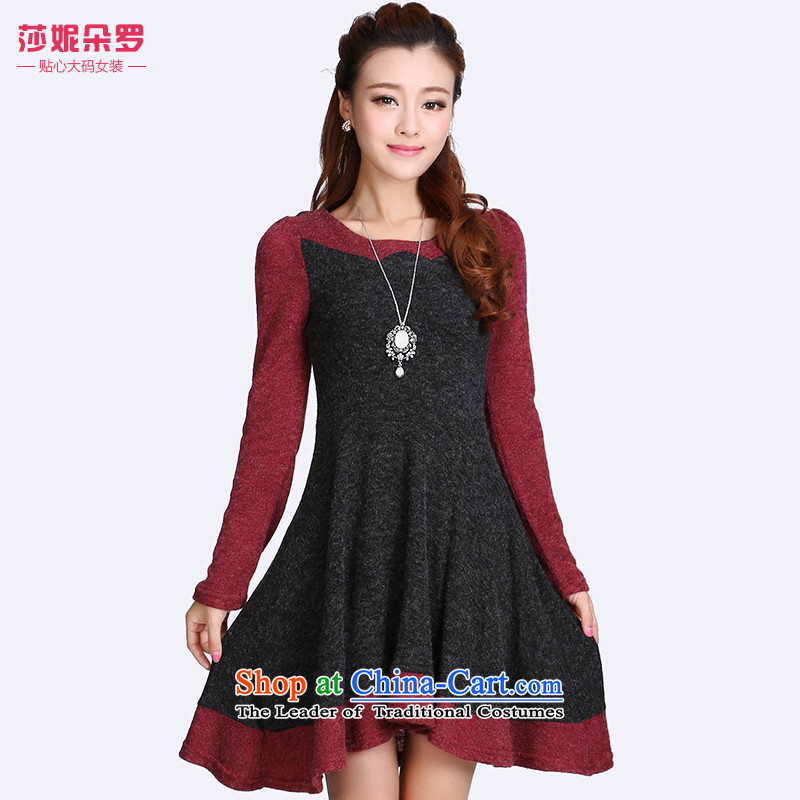 Luo Shani flower code women thick mm thick sister to xl autumn and winter graphics thin, long-sleeved dresses 8710 Black4XL