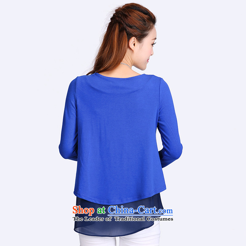 Luo Shani flower code women 2014 Early Autumn New Kit leave two large round-neck collar chiffon T-shirt women 8713 Blue 4XL, shani flower sogni (D'oro) , , , shopping on the Internet