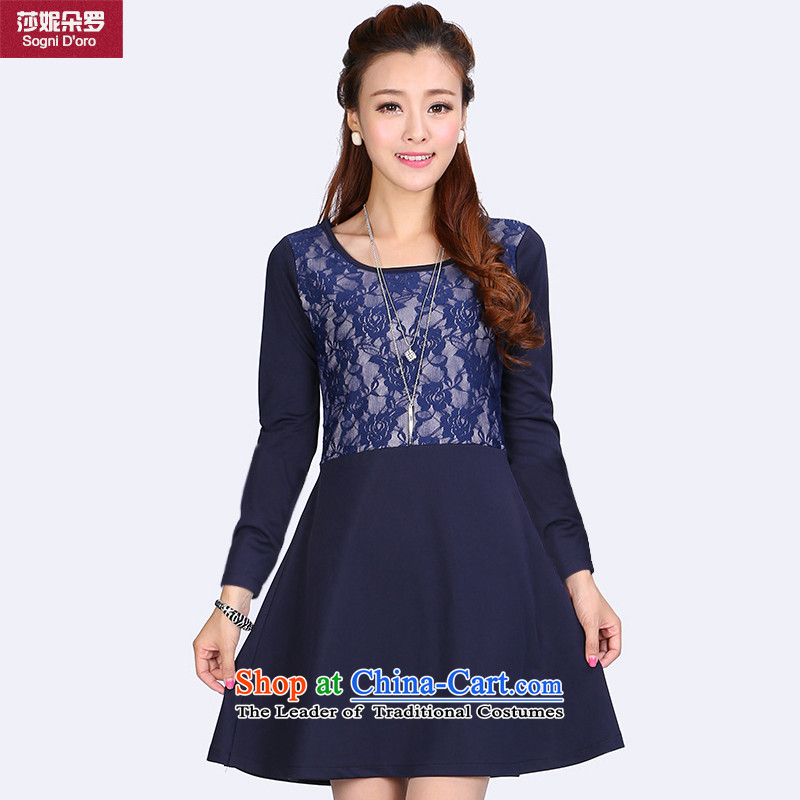 Luo Shani Flower Code women's dresses thick sister autumn 2014 installed video thin Korean version of the new lace stitching 6634 long-sleeved?6XL