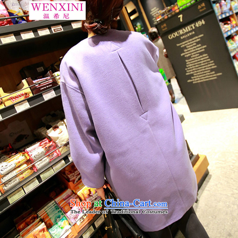 Temperature, 2015 autumn and winter coats female jacket gross? Korean version of pockets in round-neck collar loose long a wool coat larger female Purple /genuine guarantee, Wen Greek (WENXINI) , , , shopping on the Internet