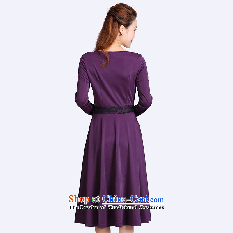 King Of Shani flower code women thick mm Korean autumn replacing new V-Neck video thin long-sleeved dresses long skirt 8719 purple 2XL, shani flower sogni (D'oro) , , , shopping on the Internet