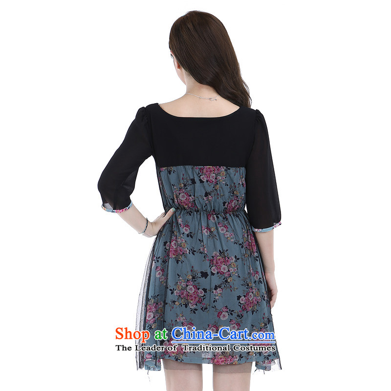 Shani flower, thick sister 2015 to increase the number of women with new graphics) Choo thin sweet chiffon dresses 6275 gray-blue 3XL, shani flower sogni (D'oro) , , , shopping on the Internet