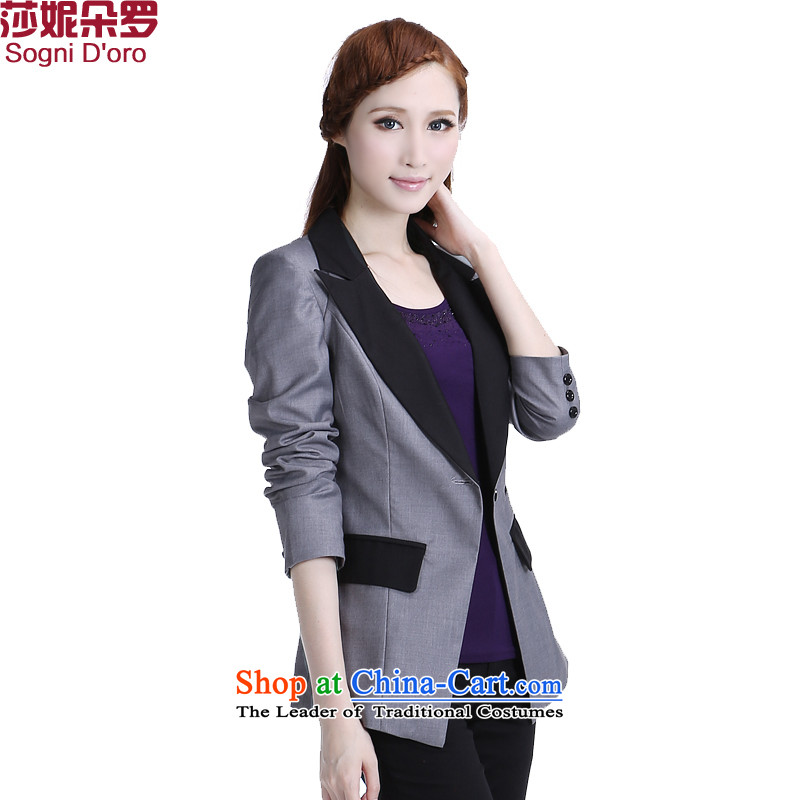 Shani flower, genuine package mail thick plus fertilizer xl female thick mm new boxed Korean autumn repair waist OL commuter small business suit coats thin gray graphics 6XL _7,533