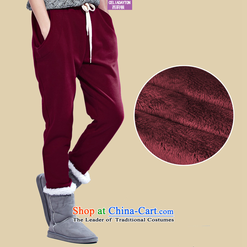 Szili Clinton larger ladies pants 2015 autumn and winter thick mm plus new lint-free cleaning Harun thick to intensify the relaxd casual trousers 200 catties, forming the female wine red?5XL Pants