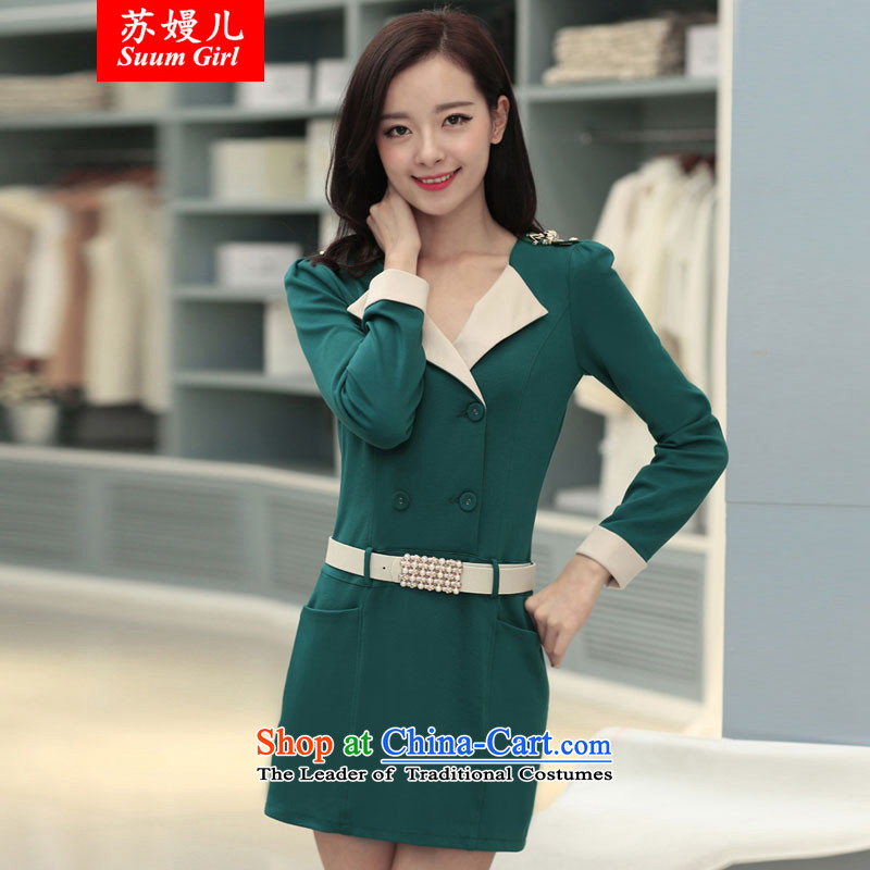 Su-?won  Xiaoman Spring 2015 ladies wear skirts edition large long-sleeved blouses and dresses G3318 emerald-?XL