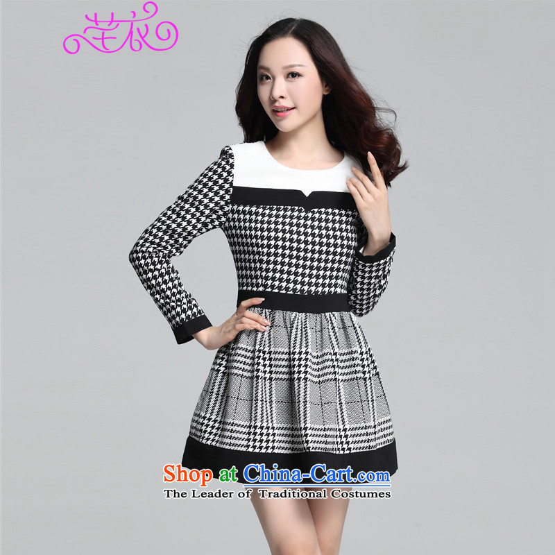 The Ventricular Hypertrophy code thick people dress short skirt in the autumn of 2015, replacing the new Western Classic chidori grid temperament latticed round-neck collar skirt wear long-sleeved black skirt can reference the chest or advice option custo
