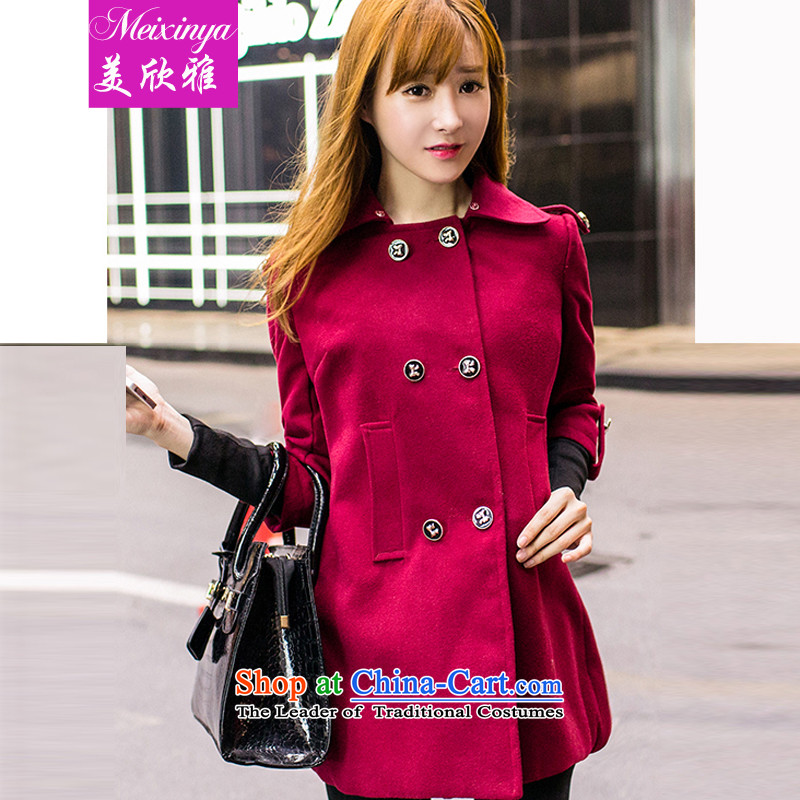The United States welcomes the?  2015?winter clothing new Nga for women with gross for Korean in the long hair of Sau San? JL88509 jacket coat RED?M