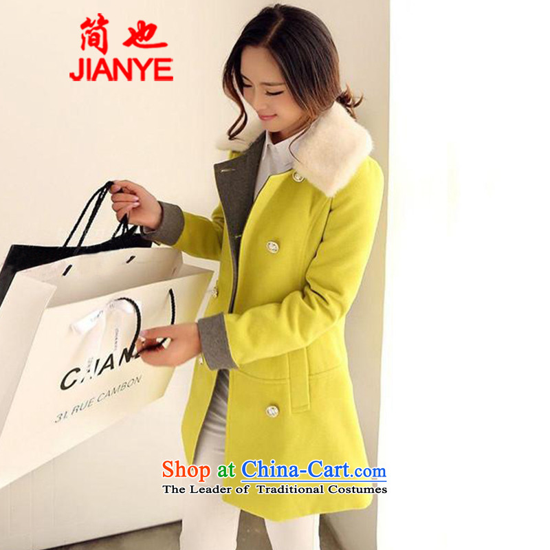 Jane can also  fall and winter 2014 new Korean version of large numbers of short? female Sau San video thin coat reverse collar double-a green and yellow XL, simply 5530# also (jianye) , , , shopping on the Internet