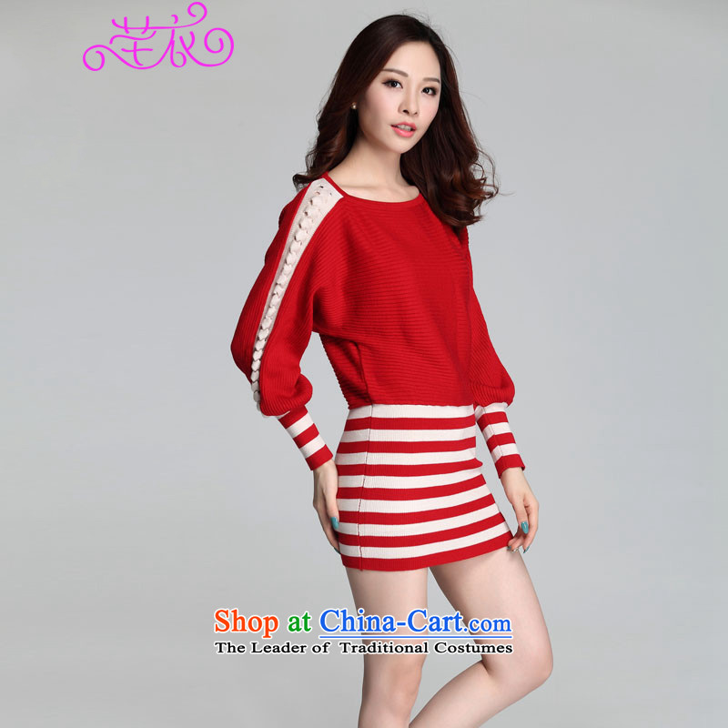 The Ventricular Hypertrophy code thick people women 2015 Autumn In New long loose streaks bat sleeves knitwear sweater and leave two package dresses Red , 125-145 XL Constitution Yi shopping on the Internet has been pressed.