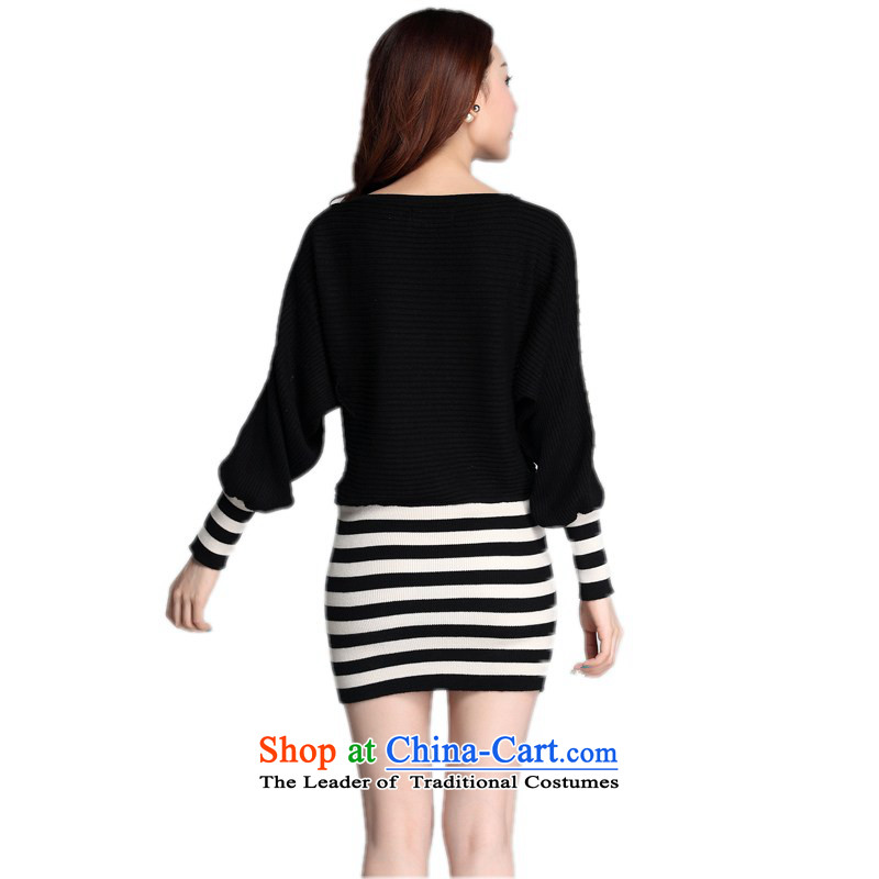 King of bats shirt knitting dress autumn 2015 replacing Korean spelling color streaks leisure package and short skirts larger loose video thin sweater knit sweater cheongsams black 3XL 165-185, land is of Yi , , , shopping on the Internet