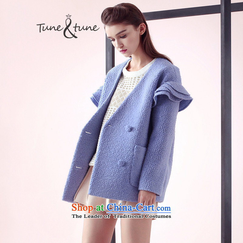 Tune to tune for winter female petals cuff double-wool circle gross? overcoat T44908 Denim blue XS