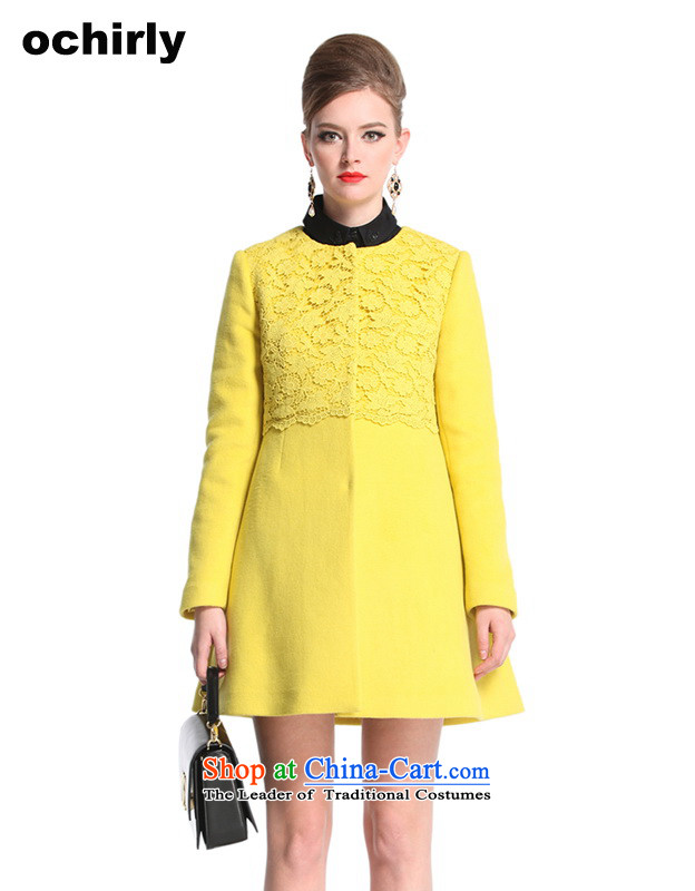 The new Europe, ochirly female spell in long lace Foutune of wool overcoats 1143343410? mustard yellow 440 S_160_84a_ Energy