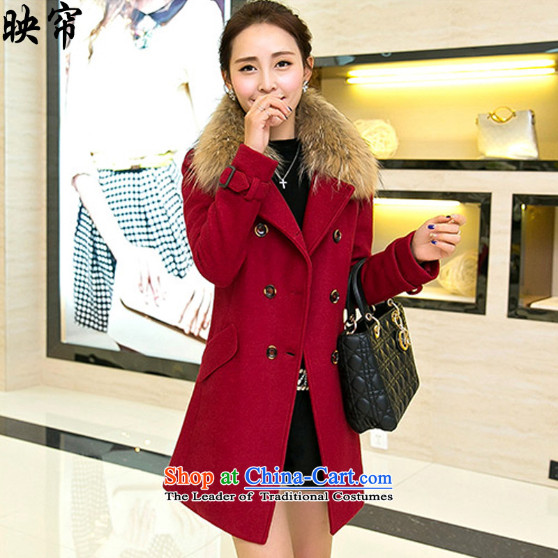 Image of curtain Fall_Winter Collections 2015 Women Korean version in the Sau San long thick hair? y132_ jacket coat wine red L