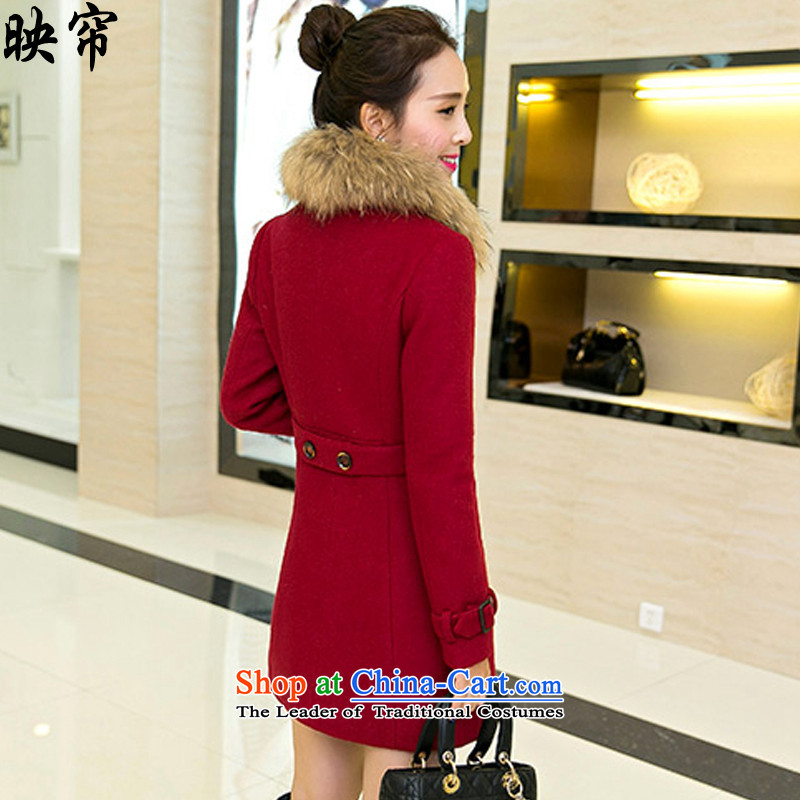 Image of curtain Fall/Winter Collections 2015 Women Korean version in the Sau San long thick hair? y132# jacket coat wine red. L, Image curtain shopping on the Internet has been pressed.