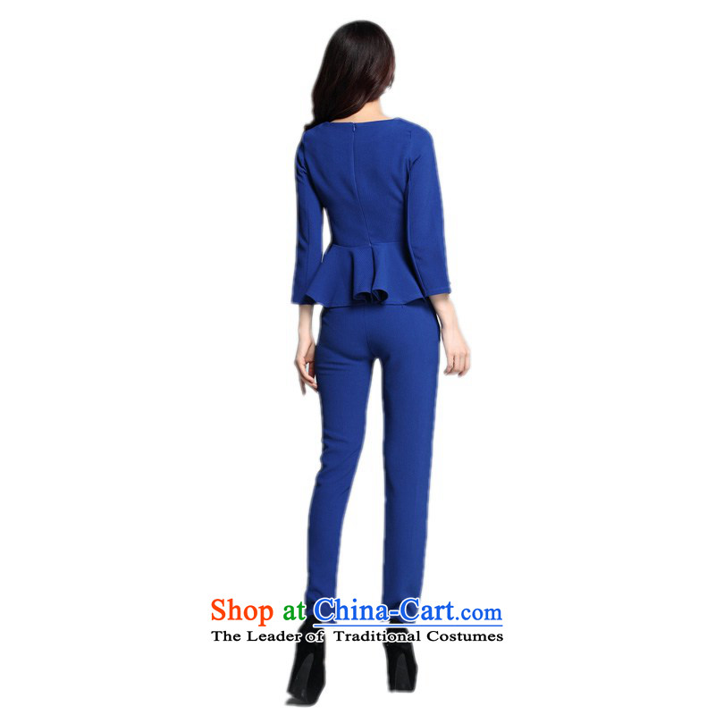 Increase women's code sets two kits 9 billowy flounces sub-sleeved shirt leisure video thin long-sleeved thick mm occupational temperament OL Kit   Blue 3XL girl about 155-170, Hazel (QIANYAZI constitution) , , , shopping on the Internet