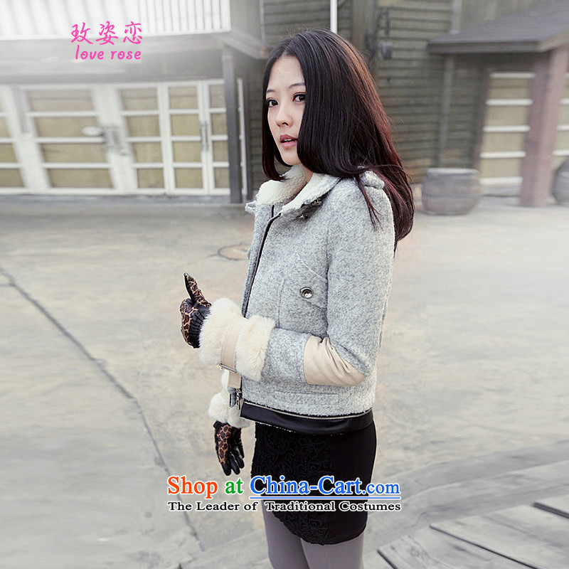 In 2014 Winter Land Gigi Lai new coats female Korea gross? version a fleece winter wind-stitching terry jacket jacket coat Gray L gross? Better land Gigi Lai , , , shopping on the Internet