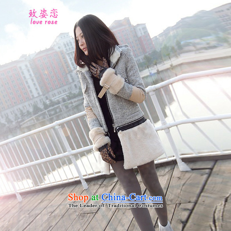 In 2014 Winter Land Gigi Lai new coats female Korea gross? version a fleece winter wind-stitching terry jacket jacket coat Gray L gross? Better land Gigi Lai , , , shopping on the Internet