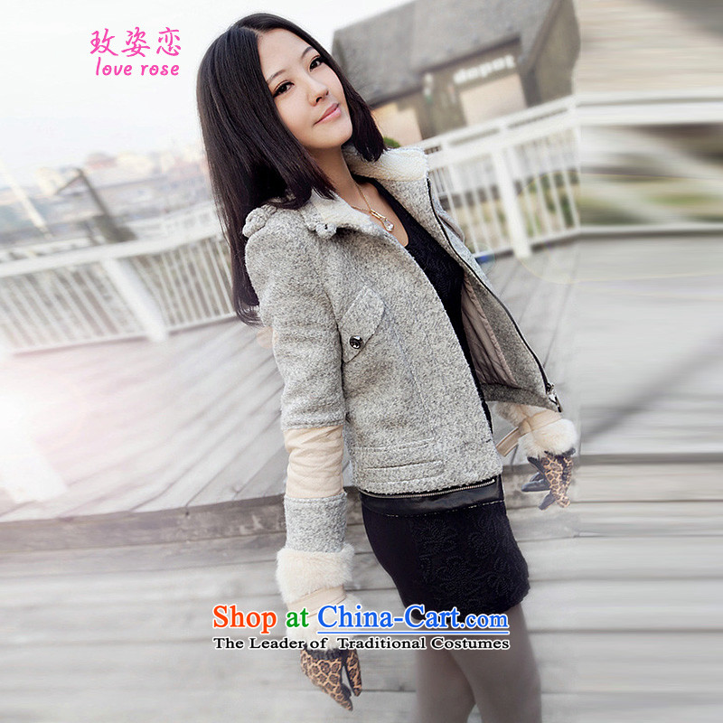 In 2014 Winter Land Gigi Lai new coats female Korea gross? version a fleece winter wind-stitching terry jacket jacket coat Gray L gross? Better land Gigi Lai , , , shopping on the Internet