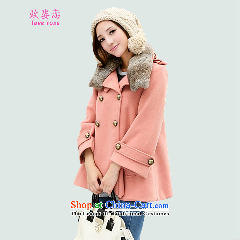 In 2014 Winter Land Gigi Lai new coats female Korea gross? version of winter in the rabbit hair collars long coats_? what cloak gross coats pinkXXL