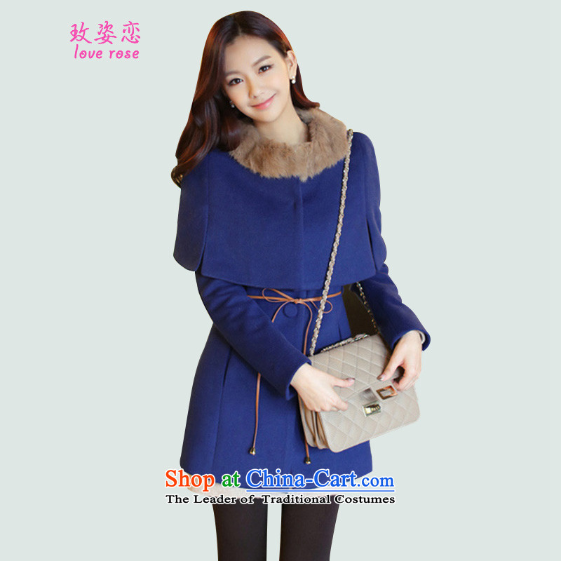 In 2014 Winter Land Gigi Lai new coats female Korea gross? version, single row deduction winter two kits shawl Sau San Mao? coats blue?S