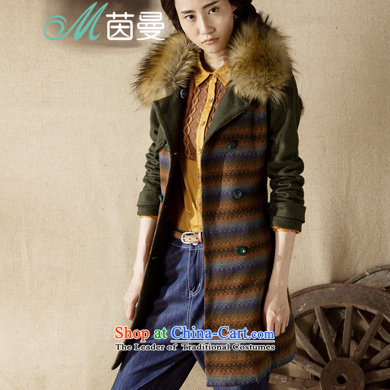Athena Chu Cayman?2014 winter clothing new collision color jacquard Stitching can be split for long, gross jacket _8440410618?- Warm Orange?L