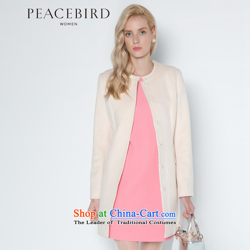 Peacebird Winter 2014 new round-neck collar long coats A4AA34113 beigeXL