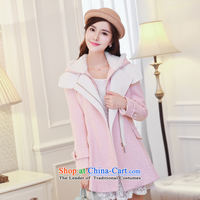 I for one percent of the 2014 autumn and winter new Korean version 2 Through a strip of Sau San with Cap for Female gentlewoman temperament jacket coat thickened gross? Ma Caron jacket pink?M