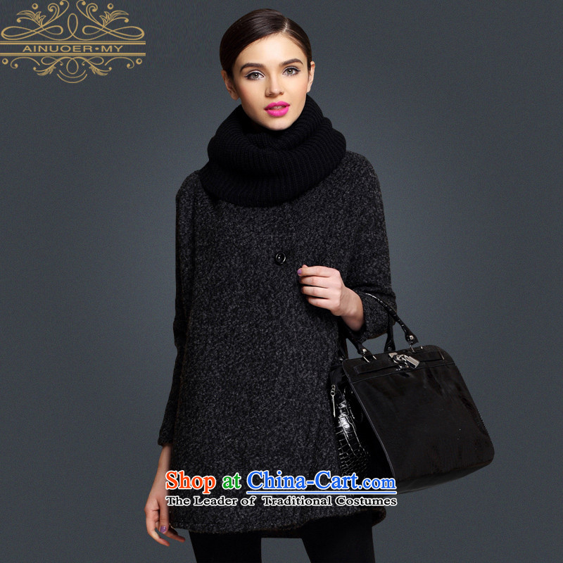 Ainuoer.my cloak COAT 2015 new circle for women in the lapel wool long winter coats? gross Black XL