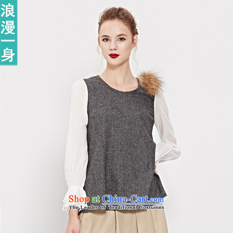 A romantic?2015 winter clothing stylish Sweet knocked color stitching Nuclear Sub wool tops 8331116 so long as flower?S