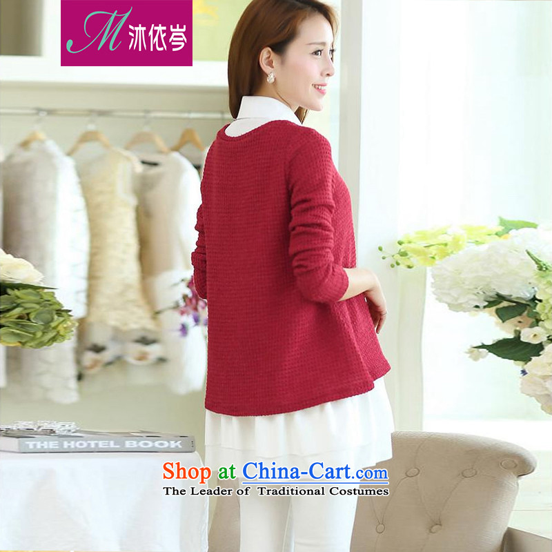 In accordance with the CEN 2015 bathing in the spring and summer new stylish relaxd thick MM larger candy colored long sleeve two kits knitwear dresses 27226# deep red , L, in accordance with the CEN (MYC MU) , , , shopping on the Internet