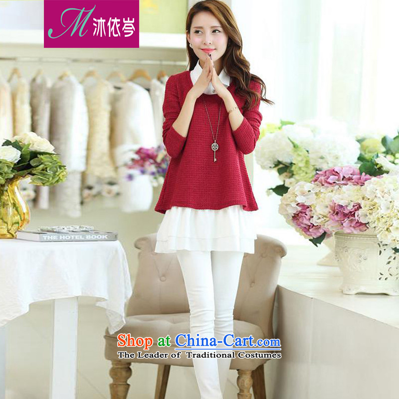In accordance with the CEN 2015 bathing in the spring and summer new stylish relaxd thick MM larger candy colored long sleeve two kits knitwear dresses 27226# deep red , L, in accordance with the CEN (MYC MU) , , , shopping on the Internet