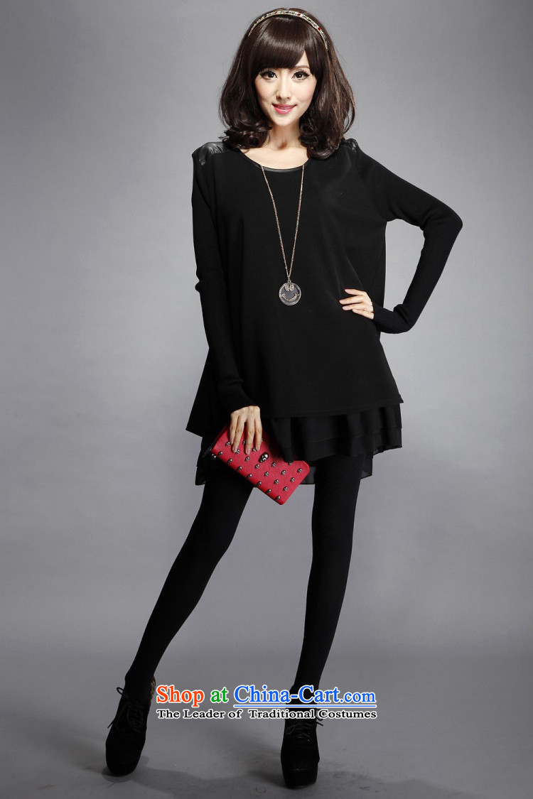 In accordance with the spring and autumn 2015 MU Cen New PU stitching round-neck collar wild loose thick MM large stylish large long-sleeved dresses 27227# black XXL picture, prices, brand platters! The elections are supplied in the national character of distribution, so action, buy now enjoy more preferential! As soon as possible.