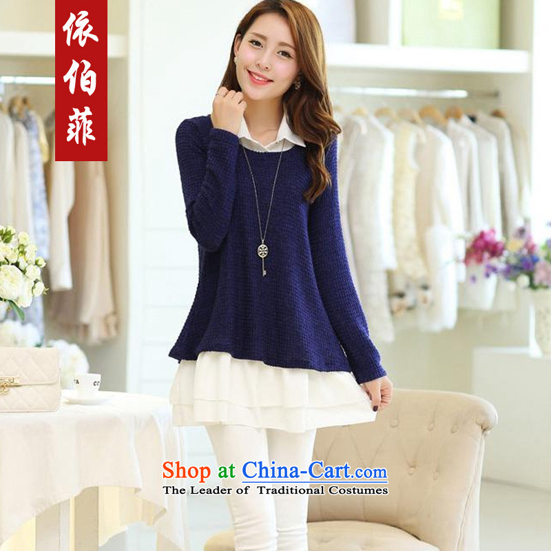 In accordance with the 2014 autumn load new thick MM to xl engraving long-sleeved sweater stitching knitting chiffon two kits Y187 female Dark Blue M, in accordance with the perfect (yibofei) , , , shopping on the Internet
