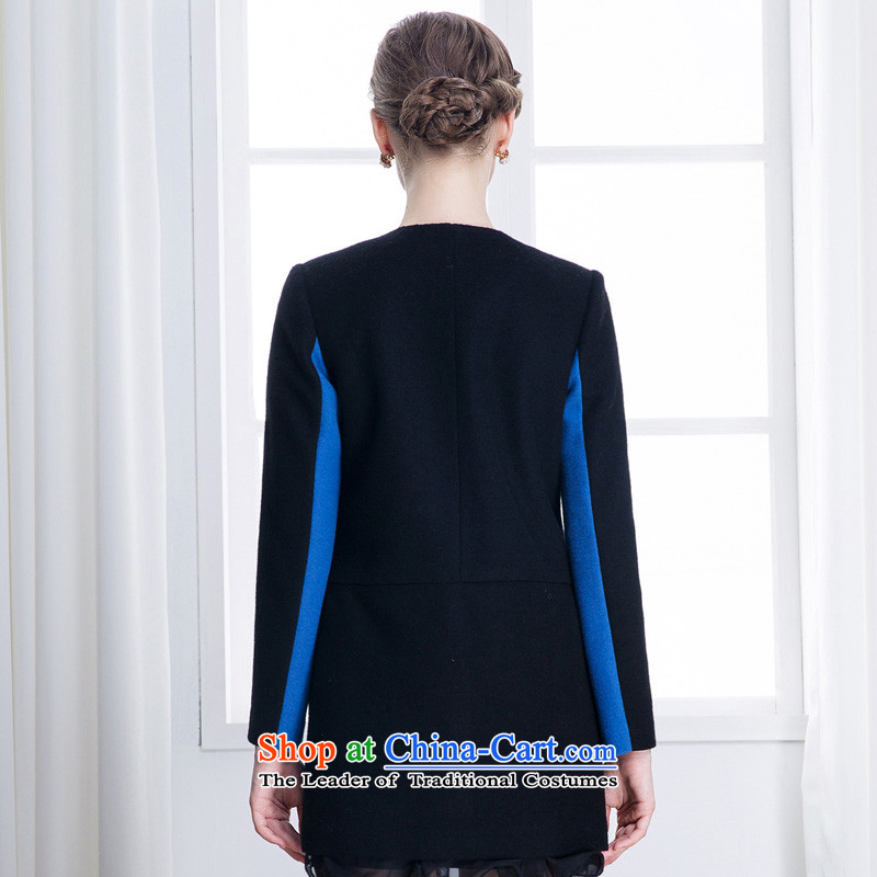 Chaplain who winter clothing new temperament Korean round-neck collar rabbit hair color plane stitching straight-coats 634112034 black 165/L, chaplain who has been pressed shopping on the Internet
