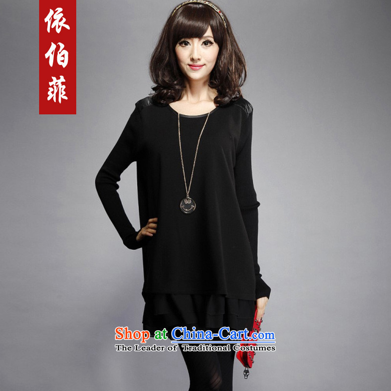 In the autumn of 2015, according to the installed new thick MM to xl loose video thin leave two chiffon stitching knitted dresses female Y189 black 3XL, according to perfect (yibofei) , , , shopping on the Internet