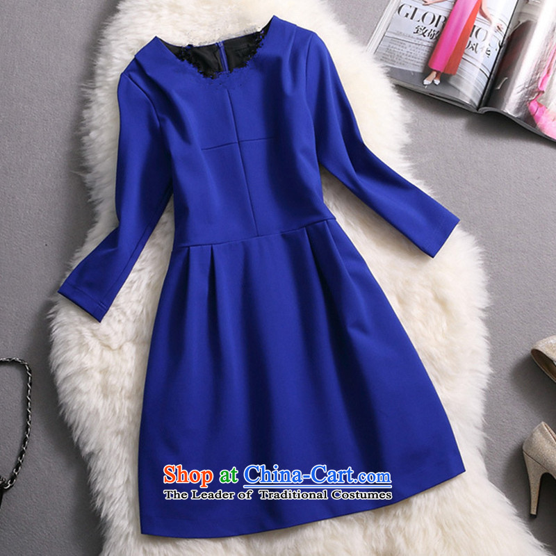 Beautiful  Spring 2015 followers of the new Europe and the new seven large cuff dresses female blue XXXL, Sau San beautiful believers shopping on the Internet has been pressed.