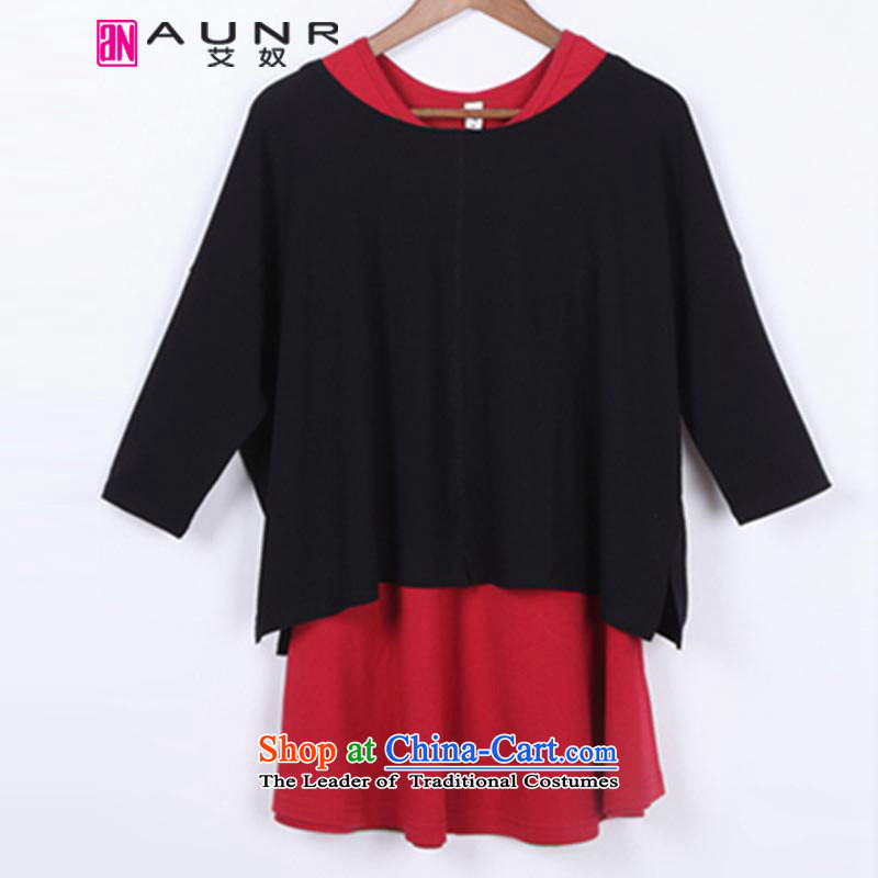 Ainu  autumn 2015 new for women Korean fashion, forming the two kits for larger women's dresses female Black with Red Dress 1414 XL, Ainu AUNR),,, (shopping on the Internet