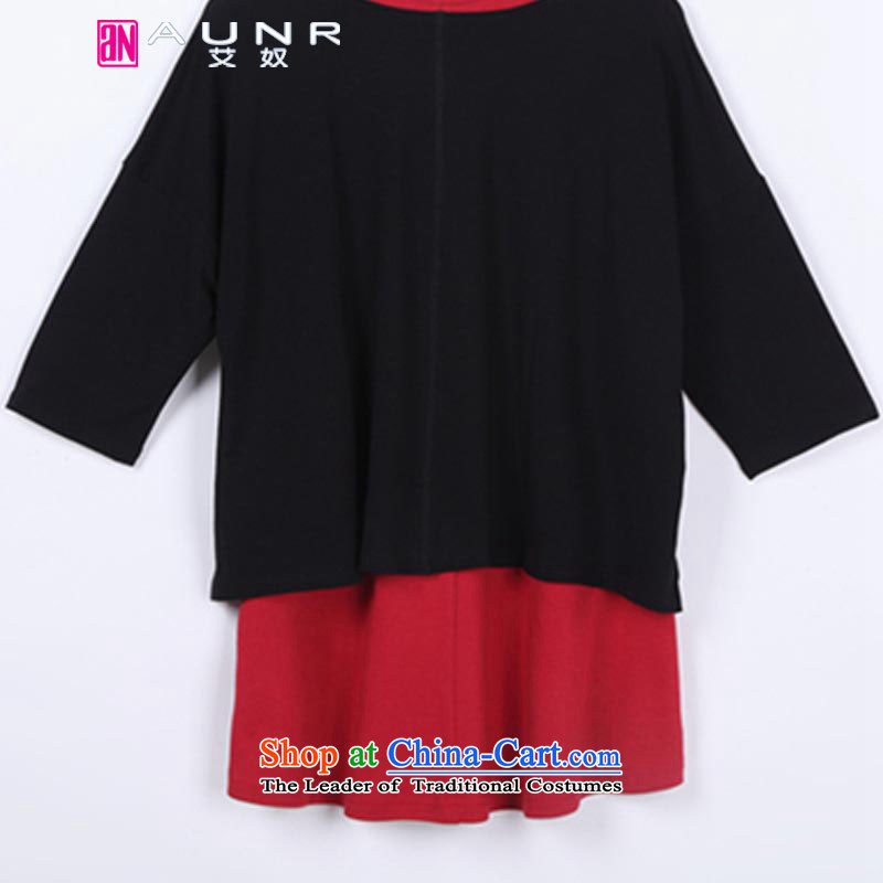 Ainu  autumn 2015 new for women Korean fashion, forming the two kits for larger women's dresses female Black with Red Dress 1414 XL, Ainu AUNR),,, (shopping on the Internet