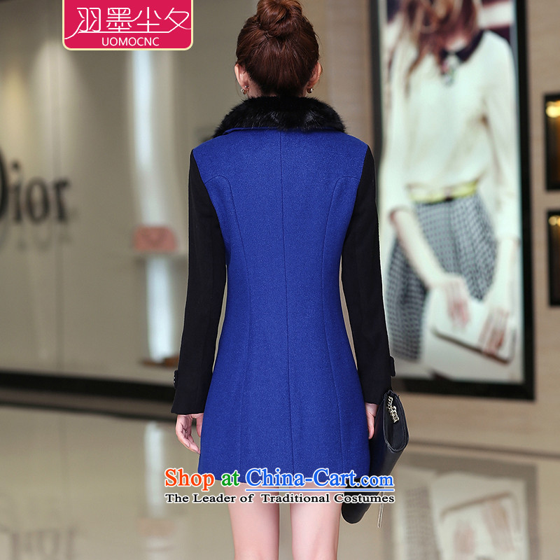 Yu ink dust overnight for autumn and winter by 2015 Women's clothes new Korean version in Sau San long thick Nagymaros Washable Wool overcoats female U880? Blue M yu Ink dust overnight shopping on the Internet has been pressed.
