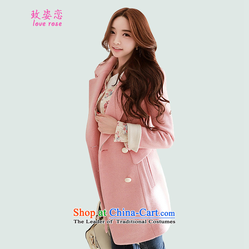In 2014 Winter Land Gigi Lai new female Korean windbreaker wool coat in the medium to long term, we double-jacket coat pink L gross?
