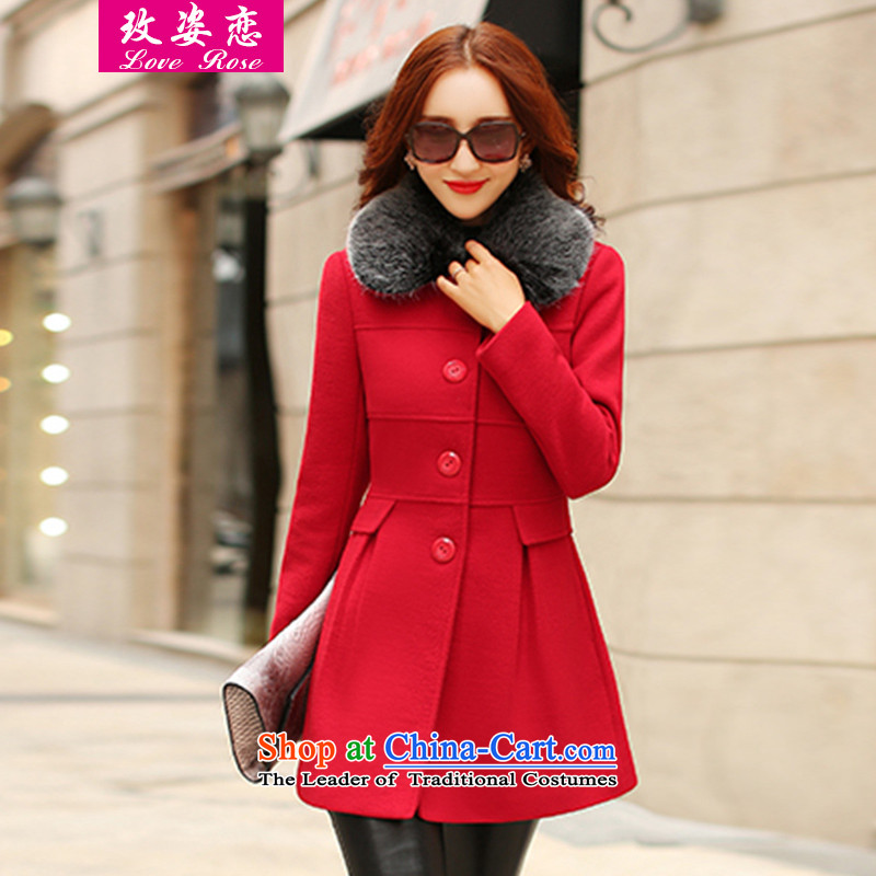 The new 2015 love beauty? jacket in Gross Gross long a wool coat Korean Sau San han bum thin video Women 8530 Red?L