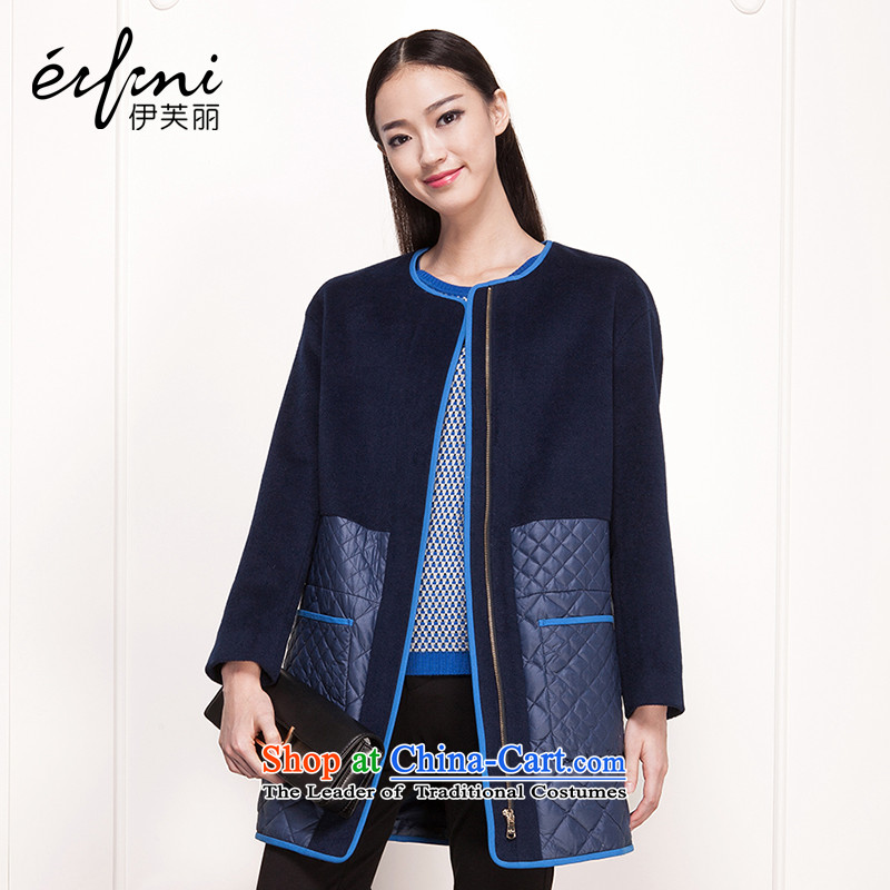 El Boothroyd2015 winter clothing new Korean spelling skin. long wool coat stitching 6480927232 navy blue jacket?L