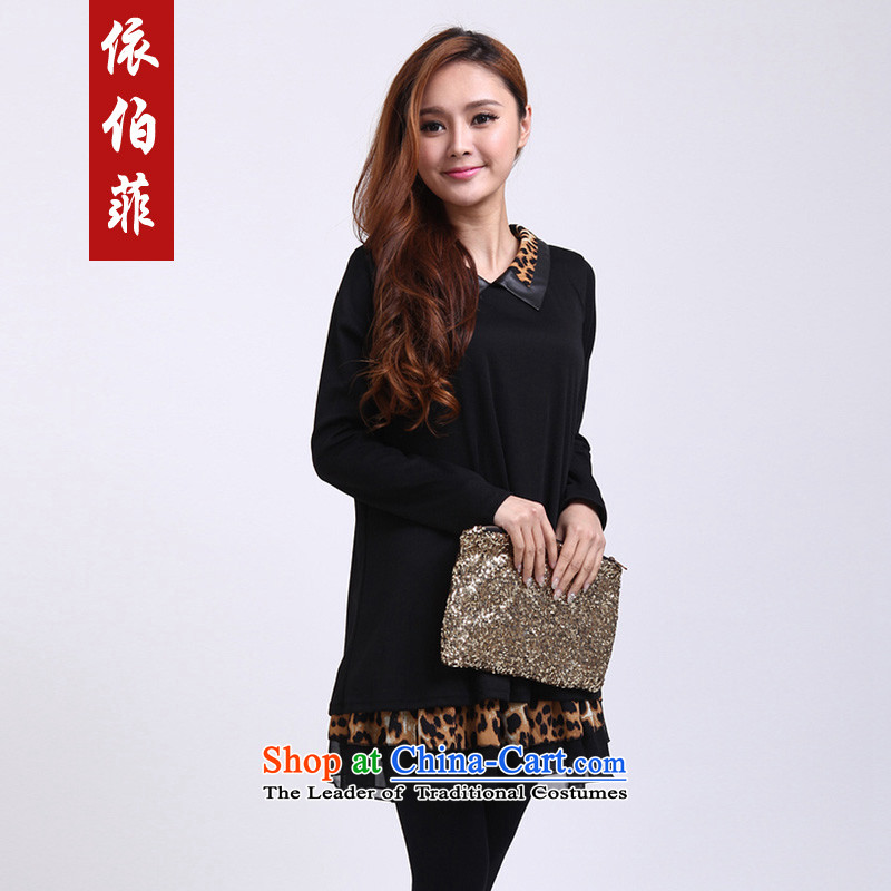 In accordance with the new 2014 MM to thick xl loose video thin leave two dolls collar leopard spell a series of dresses female Y193 black XXXL, according to perfect (yibofei) , , , shopping on the Internet