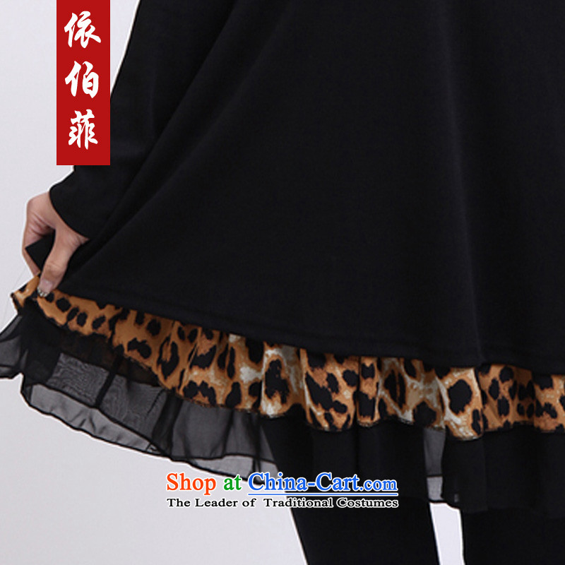 In accordance with the new 2014 MM to thick xl loose video thin leave two dolls collar leopard spell a series of dresses female Y193 black XXXL, according to perfect (yibofei) , , , shopping on the Internet