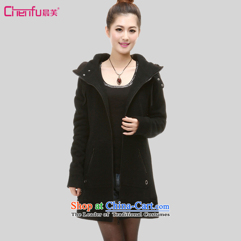 Morning to 2015 autumn and winter new larger women in the long warm-thick wool sweater loose video thin cap amount of the bladder zipper cardigan black jacket4XLRECOMMENDATIONS 150 - 160131 catty