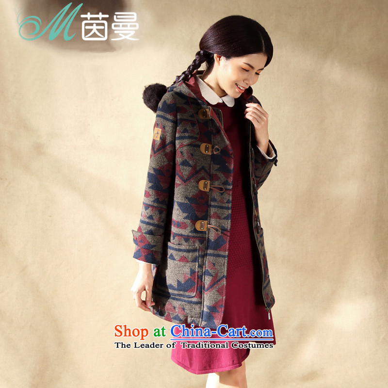Athena Chu Cayman?2014 winter clothing new retro national stamp horns Clip Cap Overcoat _8443200016?- Brown?L